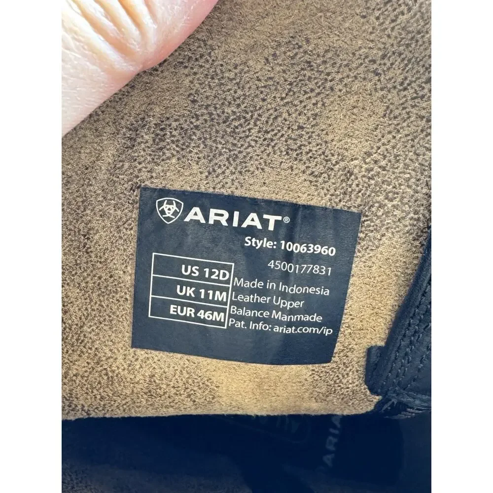 ARIAT SPORT BLACK COWHIDE LEATHER CUTTER TOE COWBOY BOOTS #10063960 MEN'S 12D